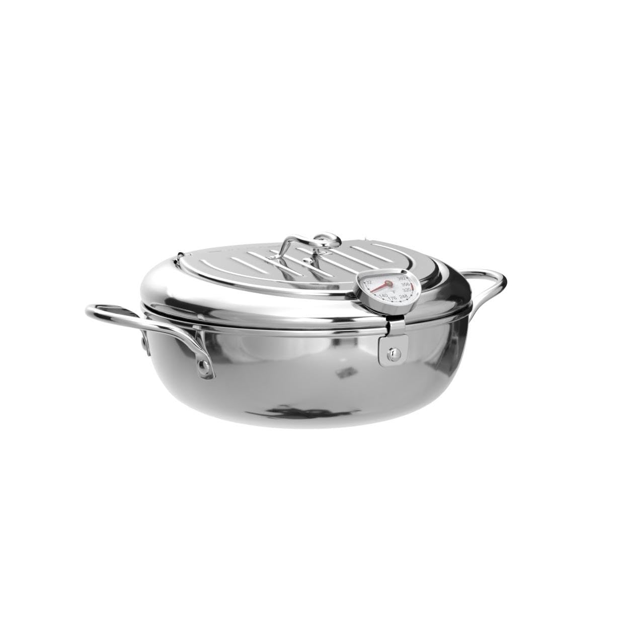Deep Fryer Pot (°F), Japanese Tempura Small Deep Frying Pot with Fahrenheit Thermometer, 304 Stainless Steel Deep Fryer with Oil Draining Rack for Tempura chips, Fries, Fish, and Chicken