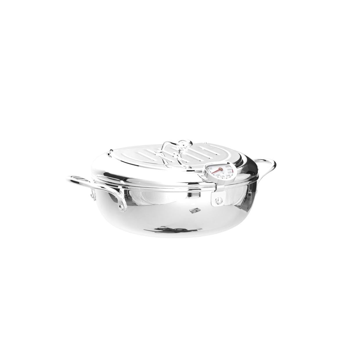 Deep Fryer Pot (°F), Japanese Tempura Small Deep Frying Pot with Fahrenheit Thermometer, 304 Stainless Steel Deep Fryer with Oil Draining Rack for Tempura chips, Fries, Fish, and Chicken