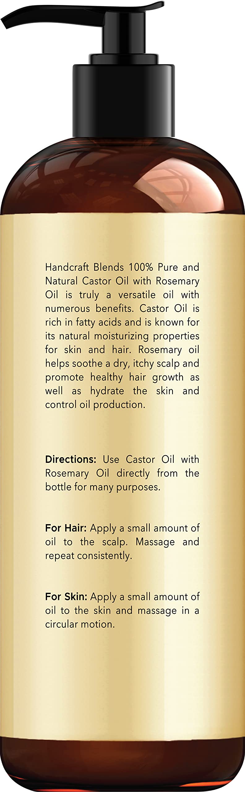 Handcraft Blends Organic Castor Oil - 16 Fl Oz - 100% Pure and Natural - Premium Grade Carrier Oil for Hair Growth, Eyelashes and Eyebrows - Hair and Body - Expeller-Pressed & Hexane-Free