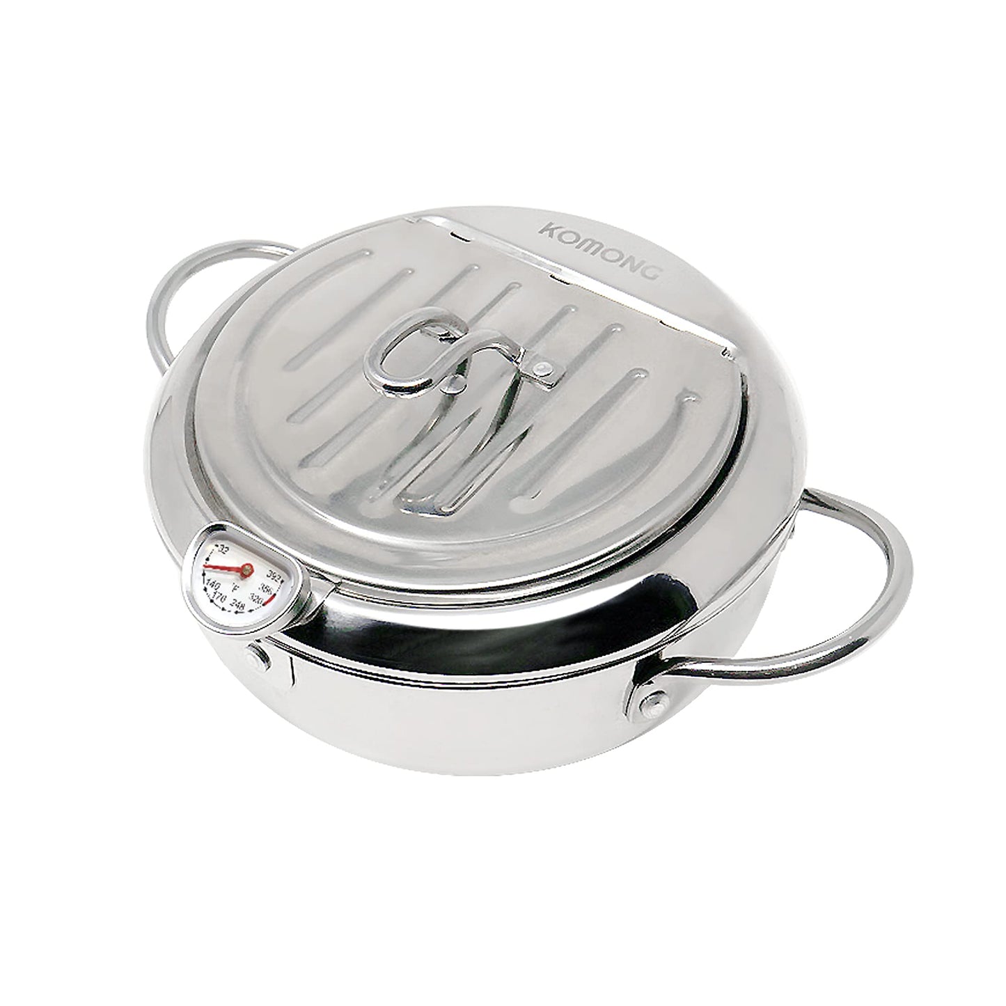 Deep Fryer Pot (°F), Japanese Tempura Small Deep Frying Pot with Fahrenheit Thermometer, 304 Stainless Steel Deep Fryer with Oil Draining Rack for Tempura chips, Fries, Fish, and Chicken