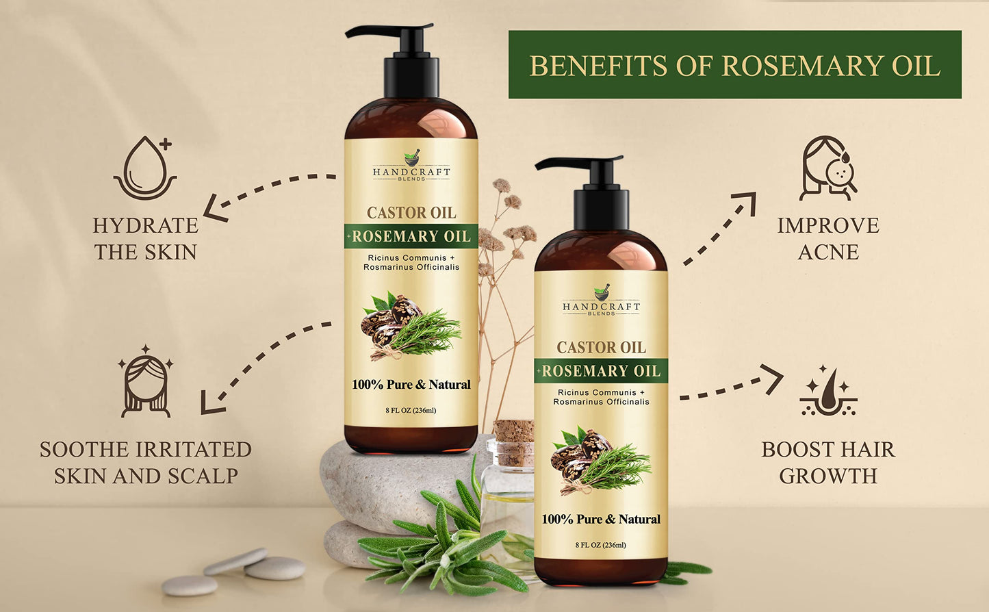 Handcraft Blends Organic Castor Oil - 16 Fl Oz - 100% Pure and Natural - Premium Grade Carrier Oil for Hair Growth, Eyelashes and Eyebrows - Hair and Body - Expeller-Pressed & Hexane-Free