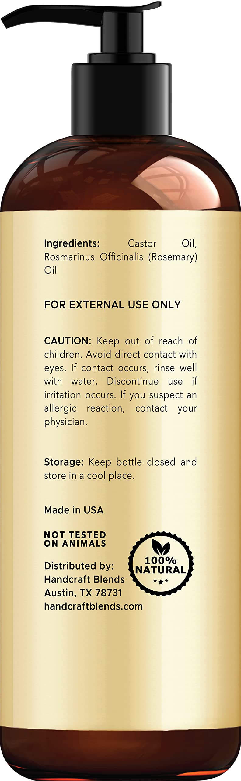 Handcraft Blends Organic Castor Oil - 16 Fl Oz - 100% Pure and Natural - Premium Grade Carrier Oil for Hair Growth, Eyelashes and Eyebrows - Hair and Body - Expeller-Pressed & Hexane-Free