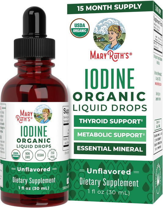 Organic Iodine Liquid Drops by MaryRuth's | Potassium Iodide | 1 Year Supply | 450 Servings | Thyroid Health | USDA Organic| Vegan | Non-GMO | Gluten Free | 1 Fl Oz