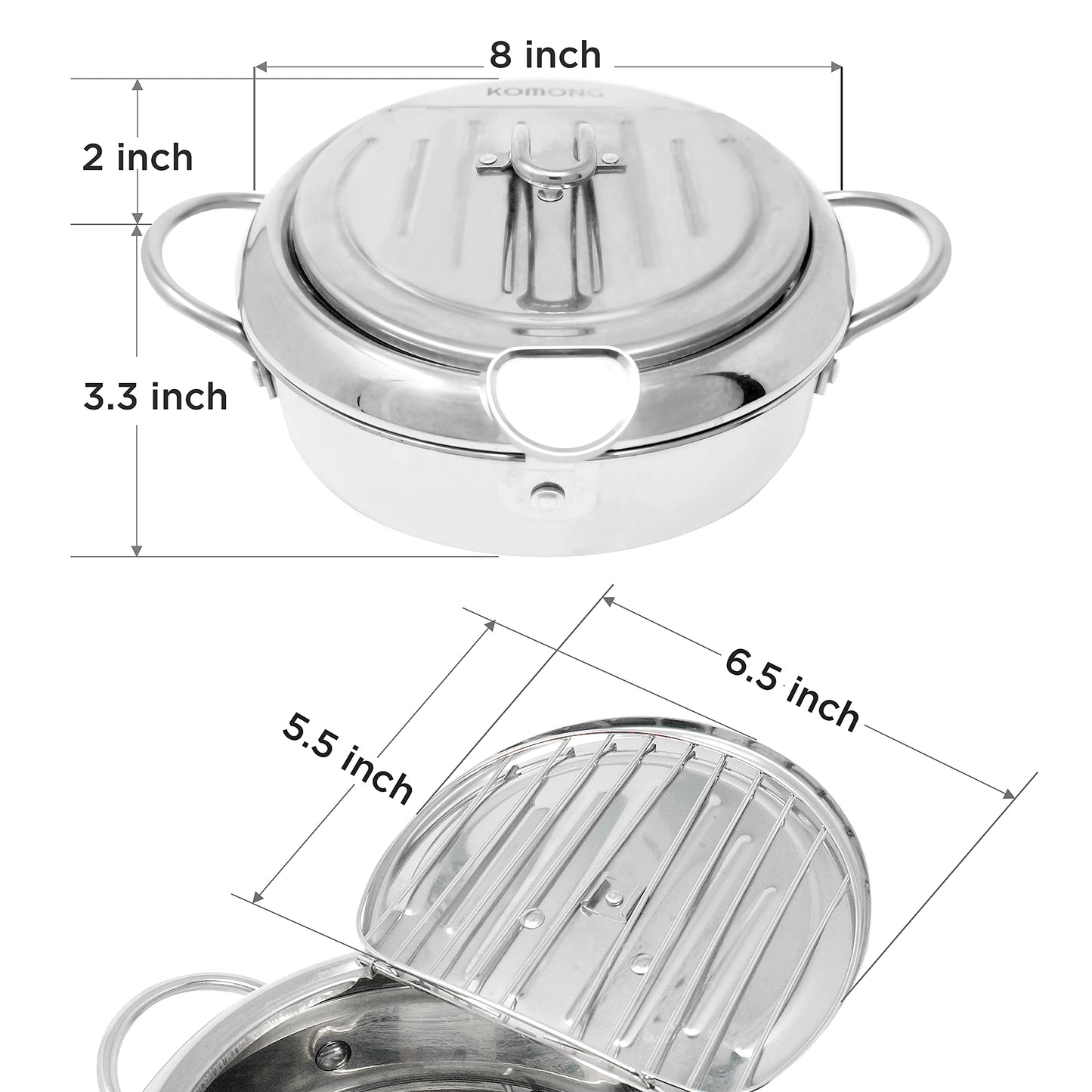 Deep Fryer Pot (°F), Japanese Tempura Small Deep Frying Pot with Fahrenheit Thermometer, 304 Stainless Steel Deep Fryer with Oil Draining Rack for Tempura chips, Fries, Fish, and Chicken