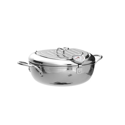 Deep Fryer Pot (°F), Japanese Tempura Small Deep Frying Pot with Fahrenheit Thermometer, 304 Stainless Steel Deep Fryer with Oil Draining Rack for Tempura chips, Fries, Fish, and Chicken