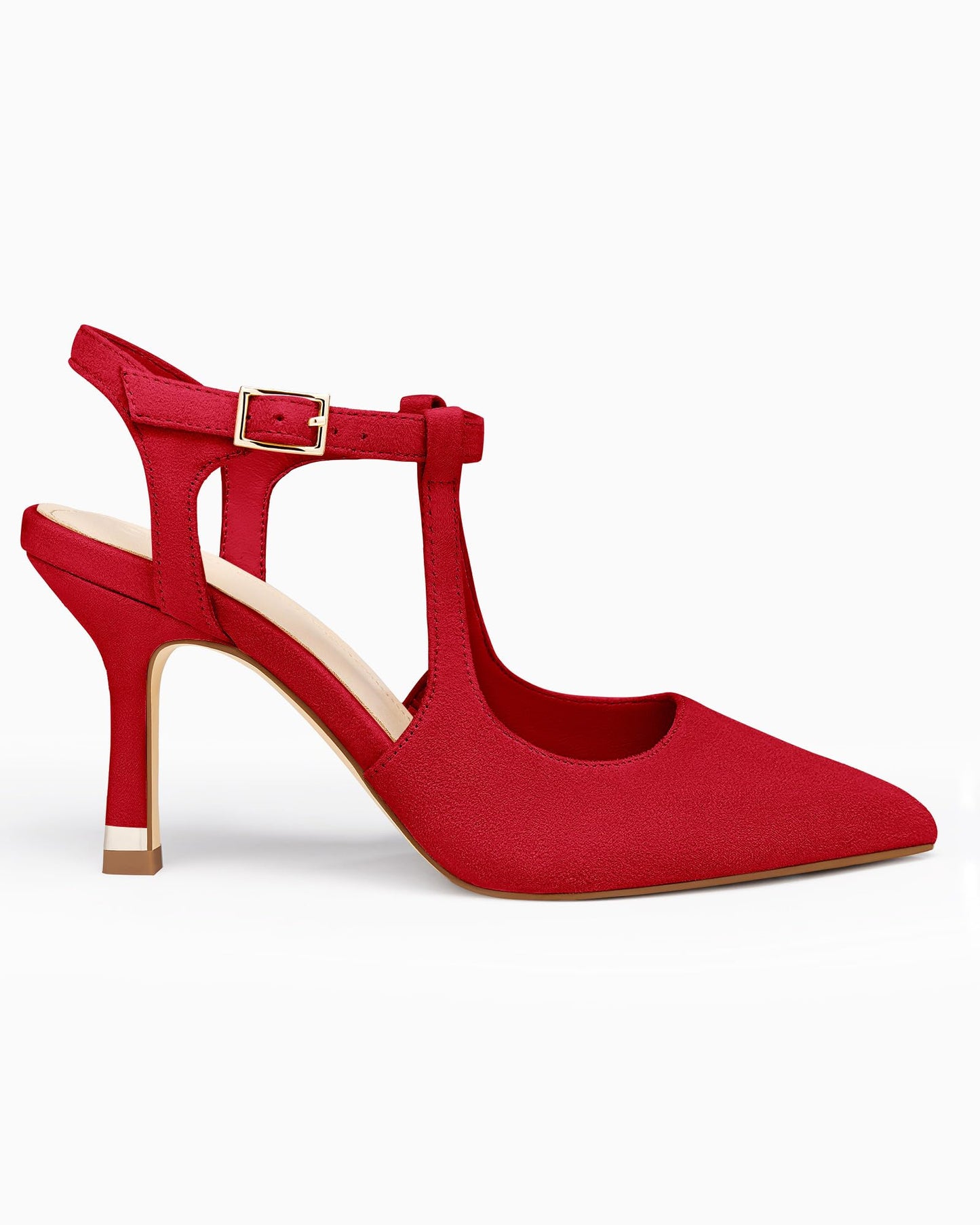 Coutgo Womens High Heels Pointed Toe Ankle Strap Pumps Patent Leather Sexy Stiletto Office Wedding Dress Shoes